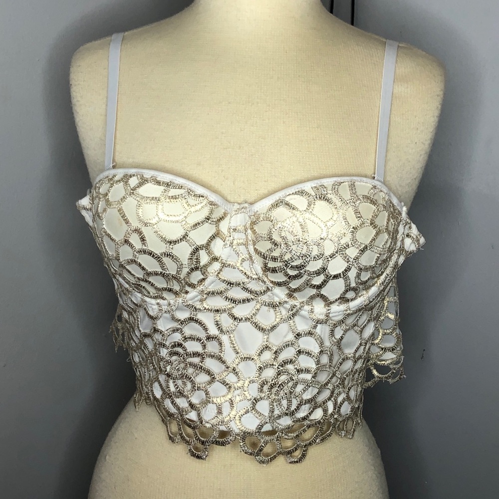 Cleo Golden Metallic Corset Bustier Top in Size Small